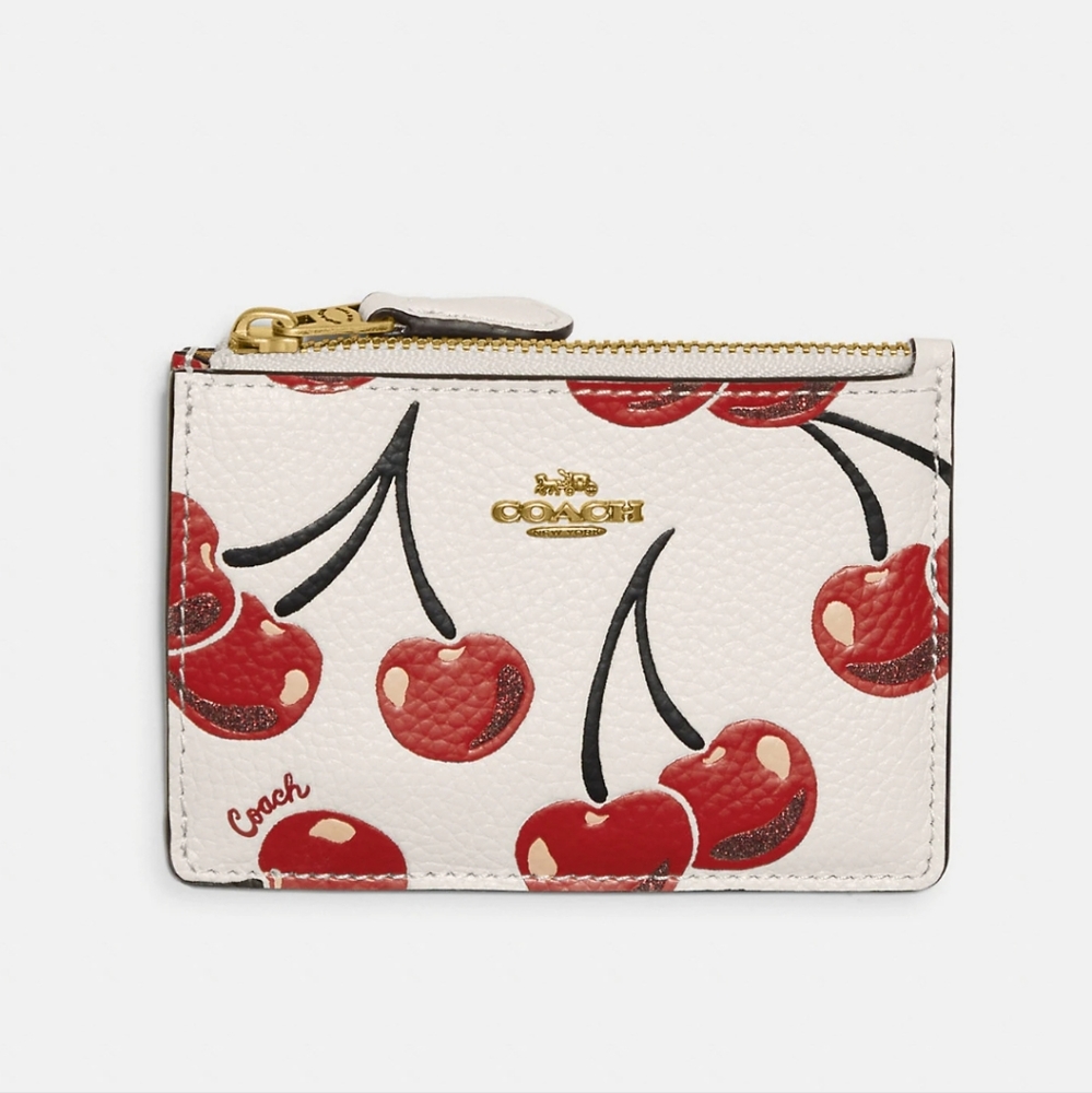 NWT Coach Chalk Cherry Print Skinny ID Case Wallet CA808